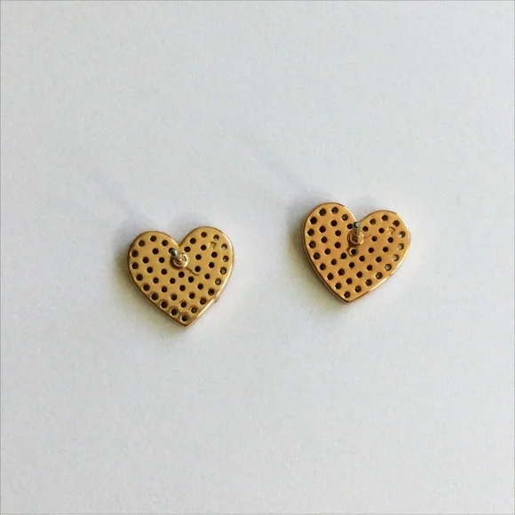 PRICE FIRM - KATE SPADE Heart Shaped Rose Gold Tone Pave Stud Earrings - NWT - Picture 10 of 16